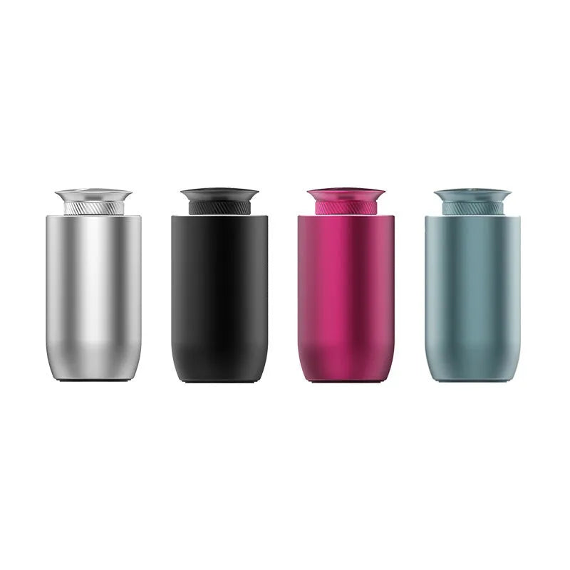 Portable car aroma diffuser in column shape with metal construction and touch button interface