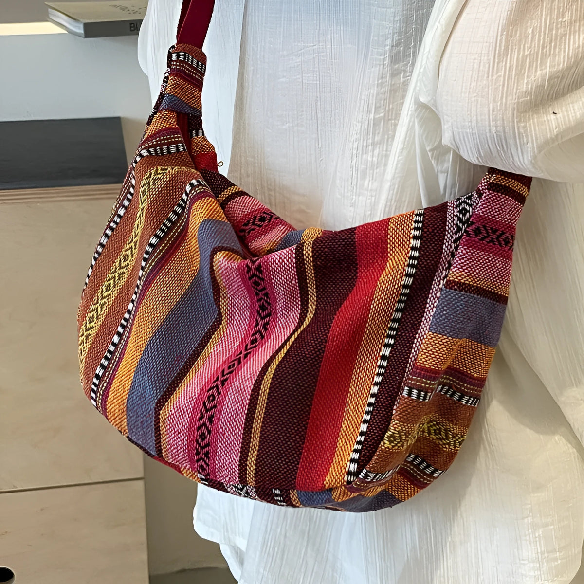 Women's ethnic style canvas dumpling crossbody bag in various colours