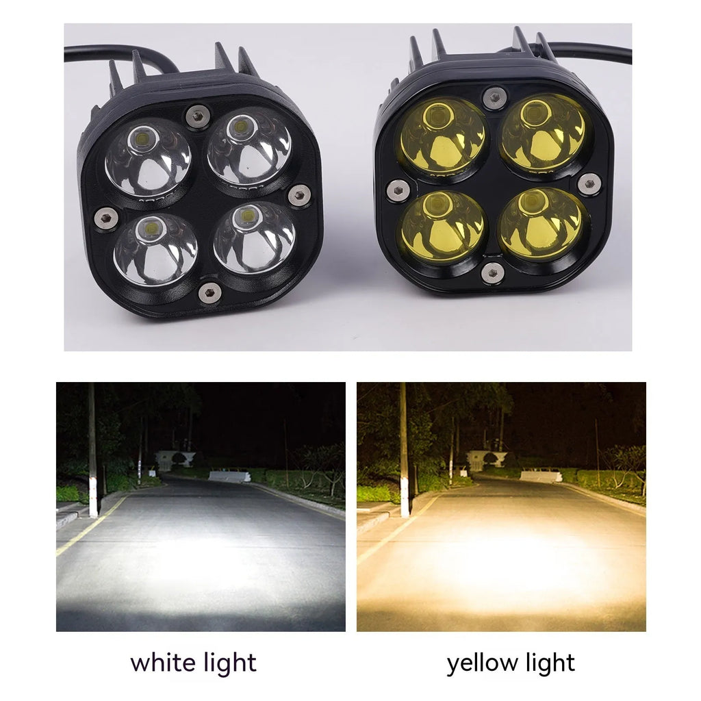 Four-eye clover pattern headlight set with aluminium base plate for motorcycle and car modification