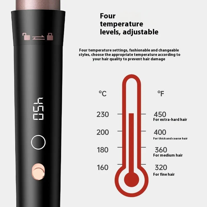 Rose gold five-in-one hair curler with LCD screen and multiple interchangeable curling tubes