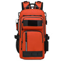 Large capacity orange outdoor backpack with hiking and camping equipment
