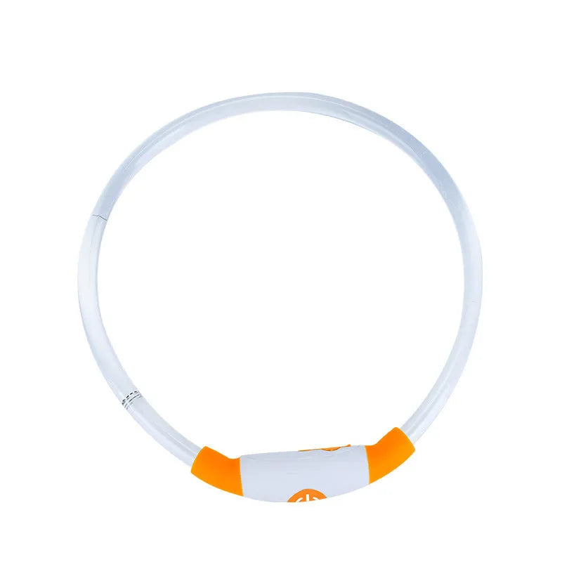 USB-rechargeable LED dog collar glowing in blue with adjustable 70cm length for pet safety