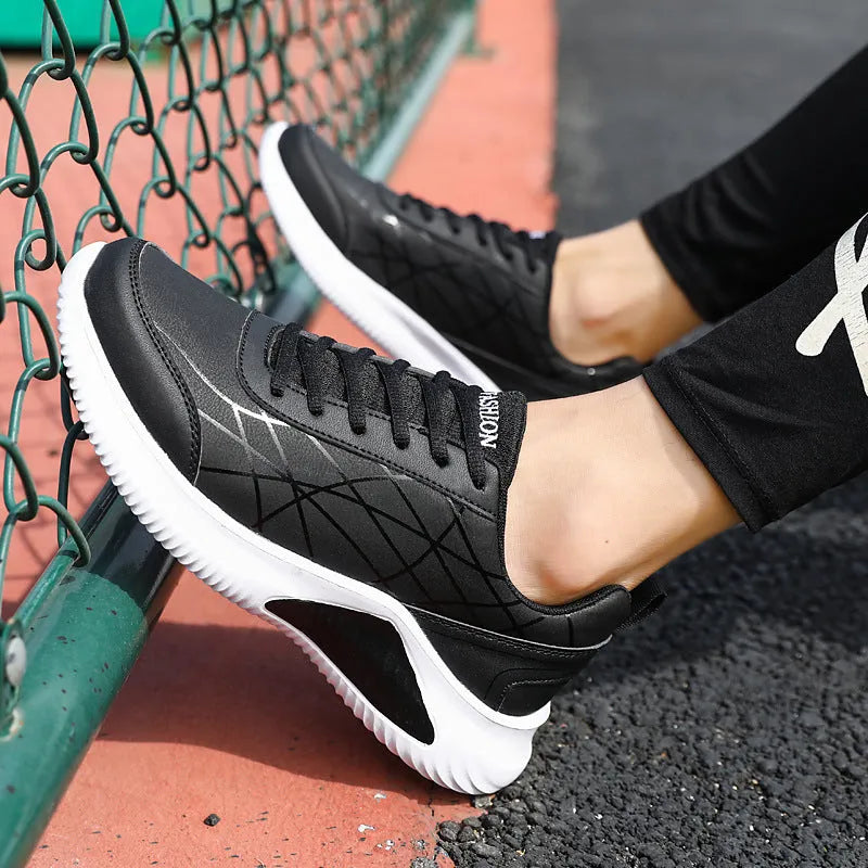 Men's casual running shoes with microfiber upper, mesh lining and PU sole, colour matching pattern, sizes 39-44