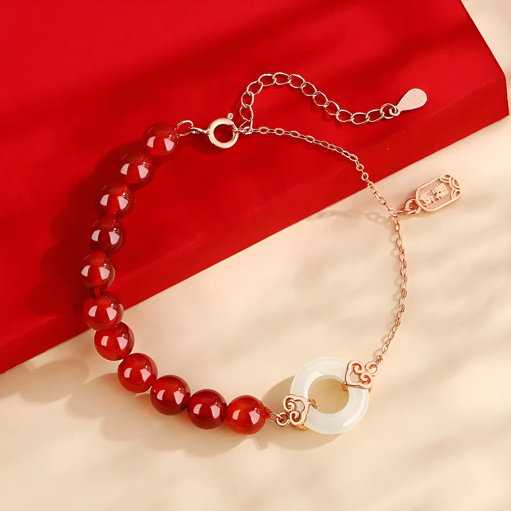 Sterling silver 925 bracelet with peace buckle, Xiangyun and Fu character designs