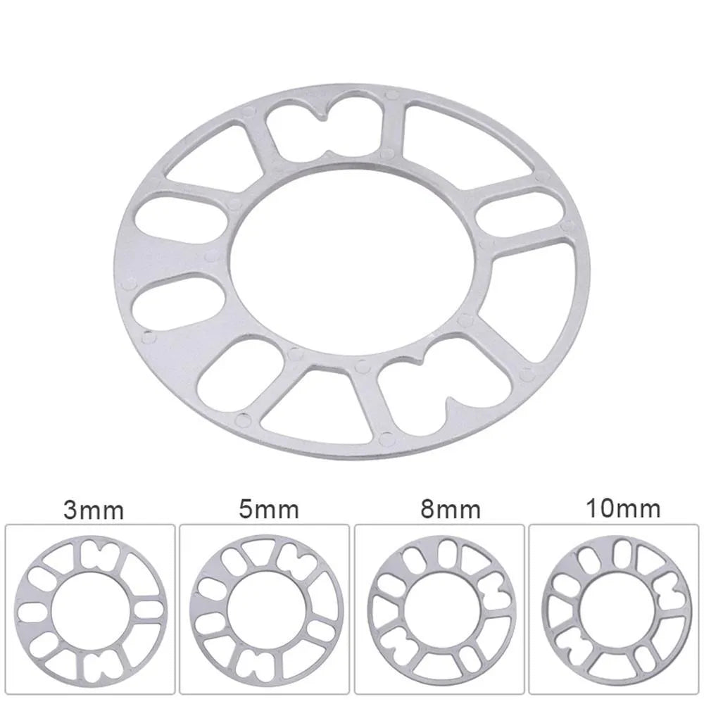Automotive wheel hub widening gasket showing thickness options from 3mm to 10mm for wheel offset adjustment