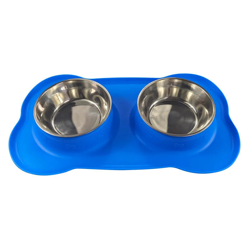 Large silicone dog bowl with stainless steel insert in raised feeding design