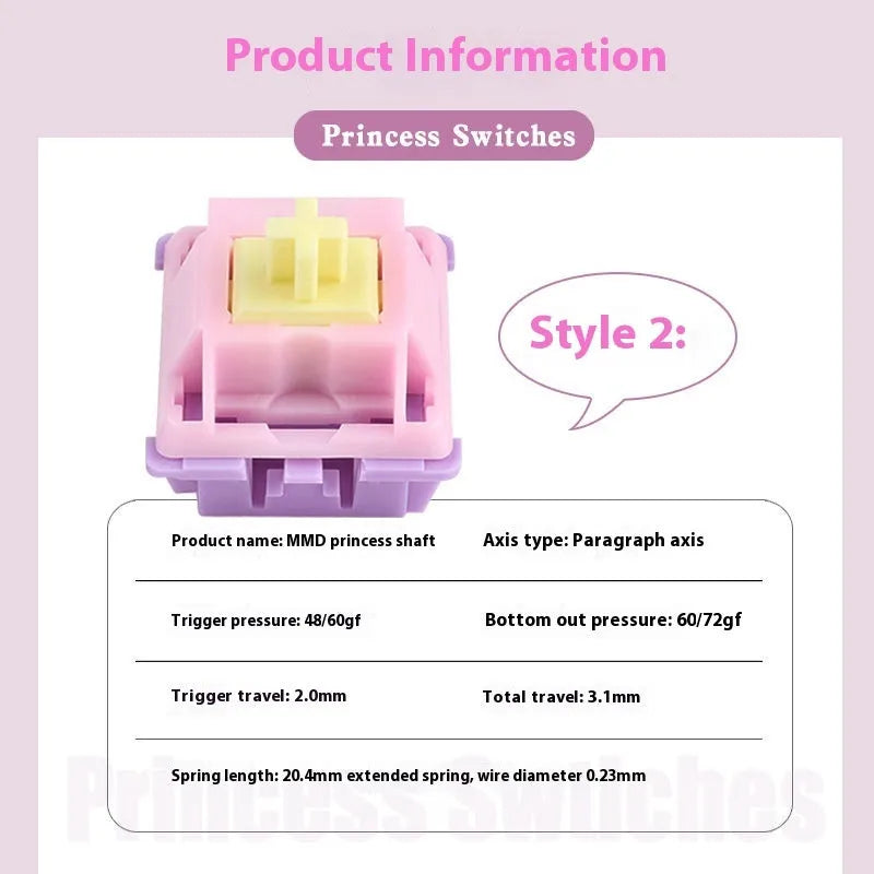 MMD Princess Shaft linear mechanical keyboard switch with customisable pressure options from 28gf to 60gf