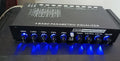 Car audio EQ tuning frequency division amplifier with control knobs for seven-band frequency adjustment and volume controls