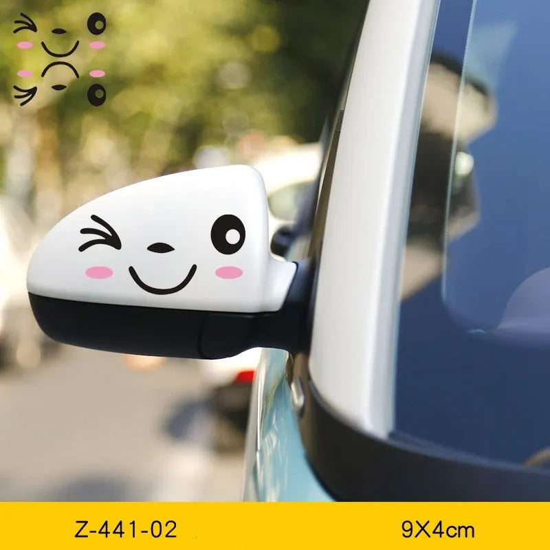 Reflective cartoon car stickers on vehicle rearview mirror with PET material and strong adhesion