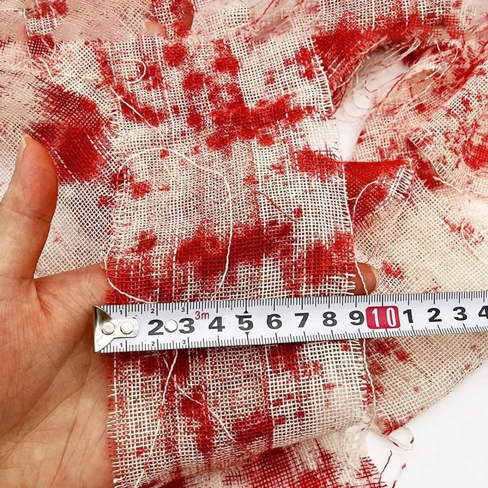 Halloween bloody horror dyed gauze bandage showing 8cm width and polyester texture
