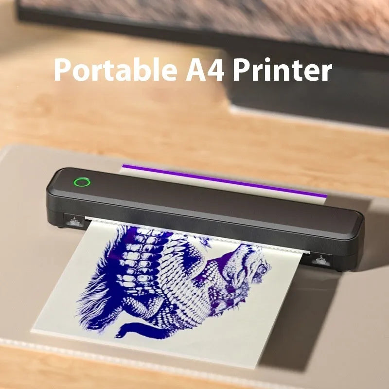Compact thermal printer with Bluetooth connectivity for mobile drawing printing, available in black or white, dimensions 295x55x41mm