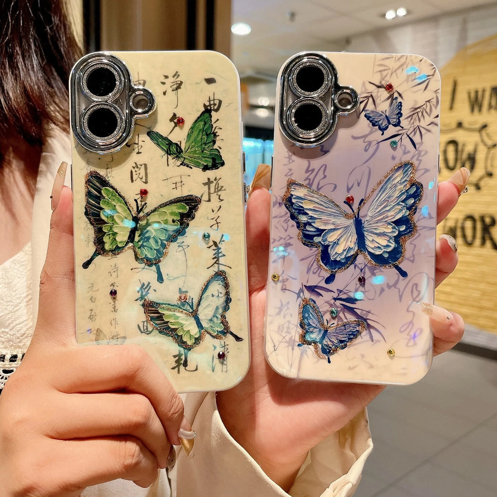 National style IMD anti-fall phone case for iPhone 11 to 16 Pro Max, all-inclusive design, three colour options
