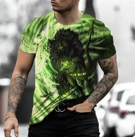 Men's retro 3D animal print T-shirt in lightweight polyester with short sleeves and pullover design