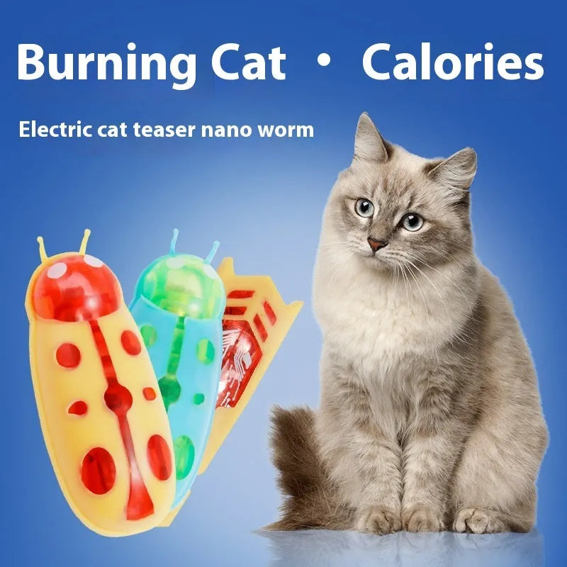 Electric toothbrush worm cat teaser toy showing 4.5cm insect design in green and black colour variation