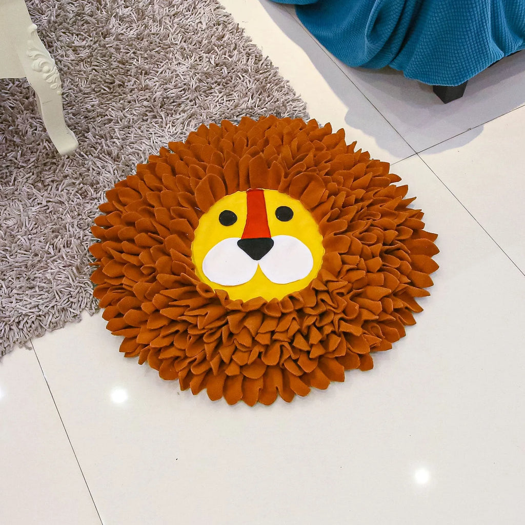 Brown Lion Sniffing Pad for pets with deep pockets to hide food, measuring 33x25cm