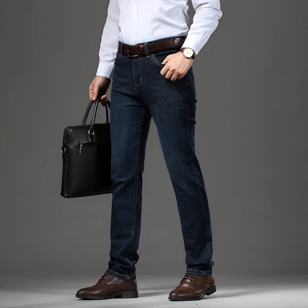 Men's high elasticity stretch jeans in loose plus size business casual fit with straight leg