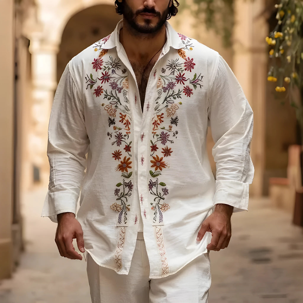 Men's retro style long sleeve cardigan in a bamboo linen polyester fabric, colour CXCS55281650.