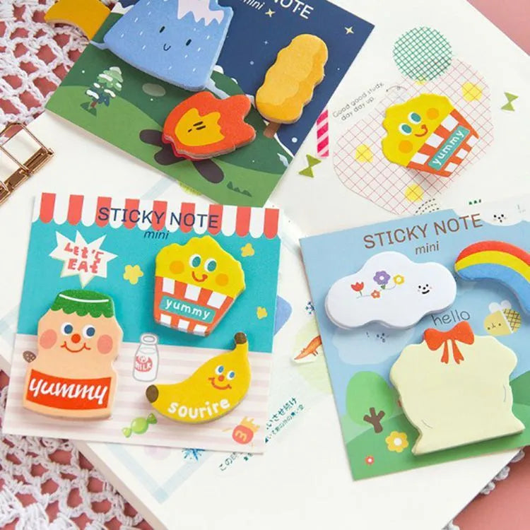 Halloween post-it notes with pumpkin patterns and trick-or-treat messages in seven colours