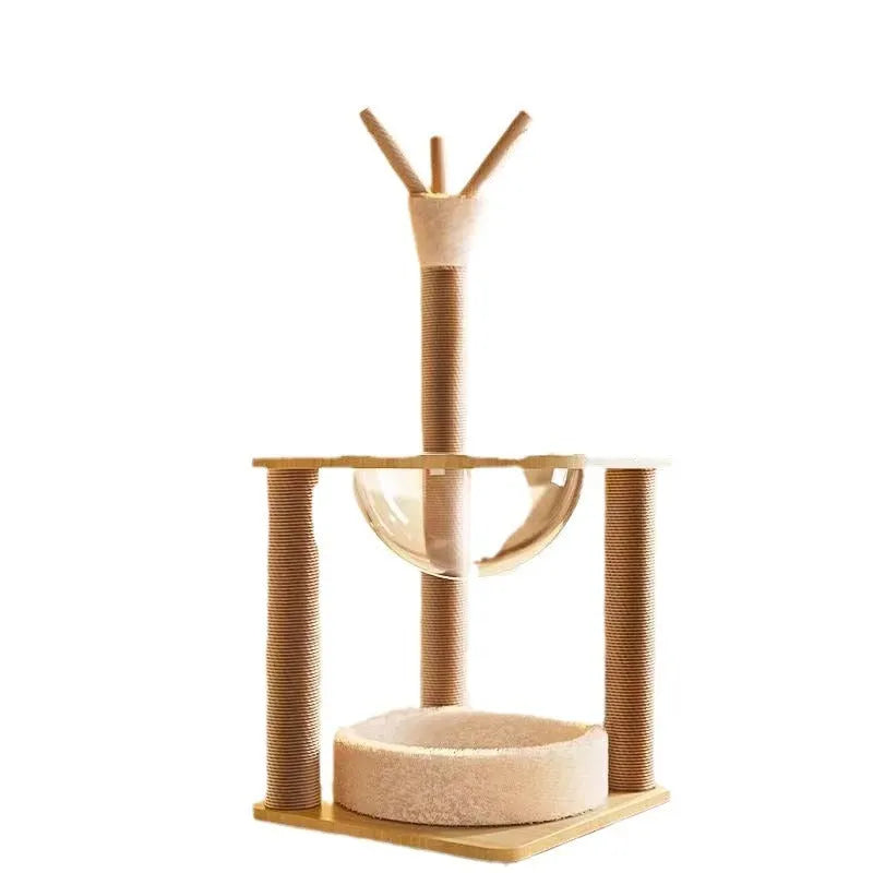 Wooden cat climbing frame with space capsule in luxury wood colour