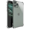 Clear shockproof TPU case for iPhone showing transparent design fitting multiple Apple models