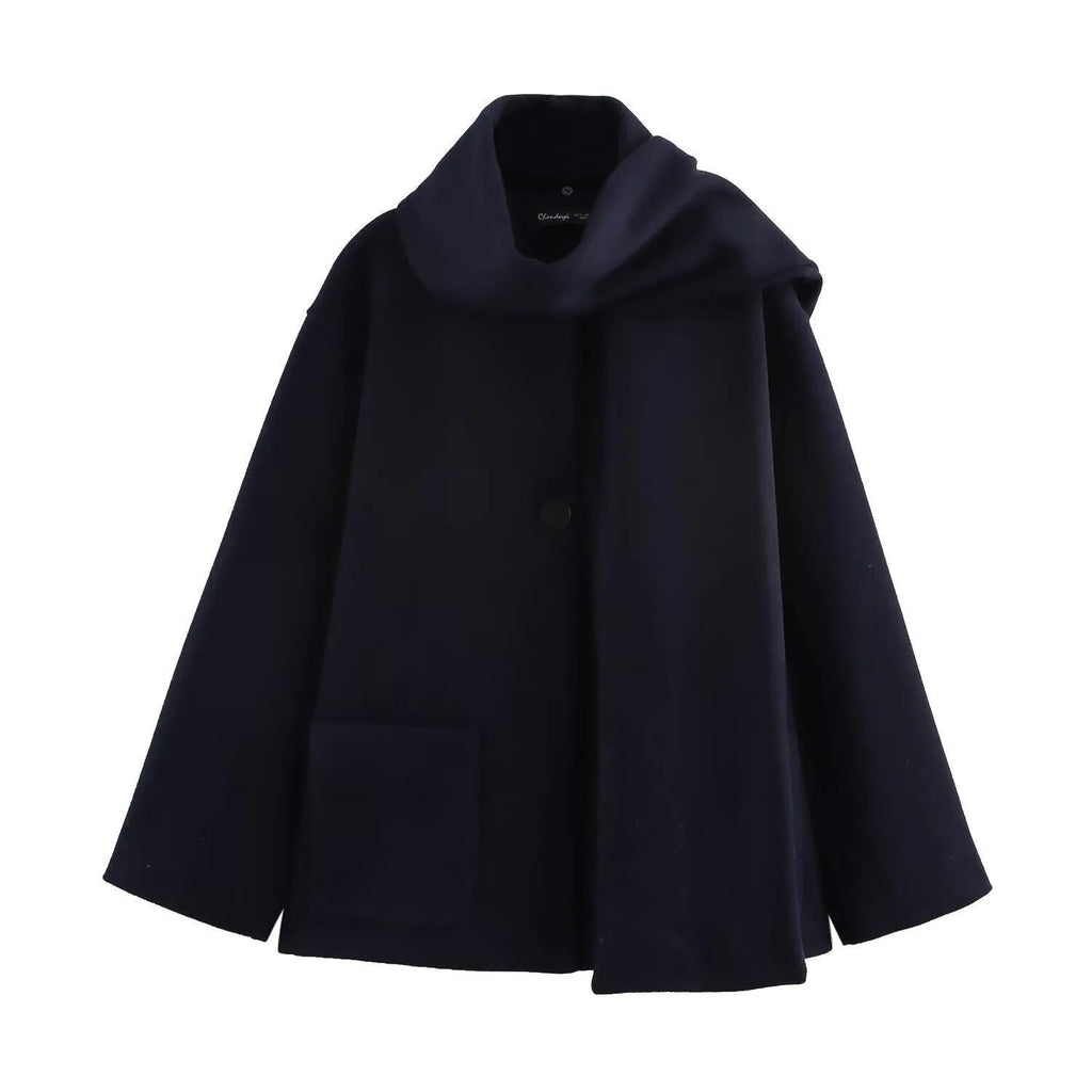 Women's street fashion overcoat with artificial fur collar in lengthened 100cm design