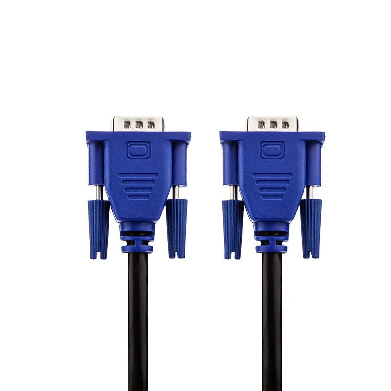 Black VGA video cable with blue moulded connectors and nickel-plated pins, length 1.5 metres.