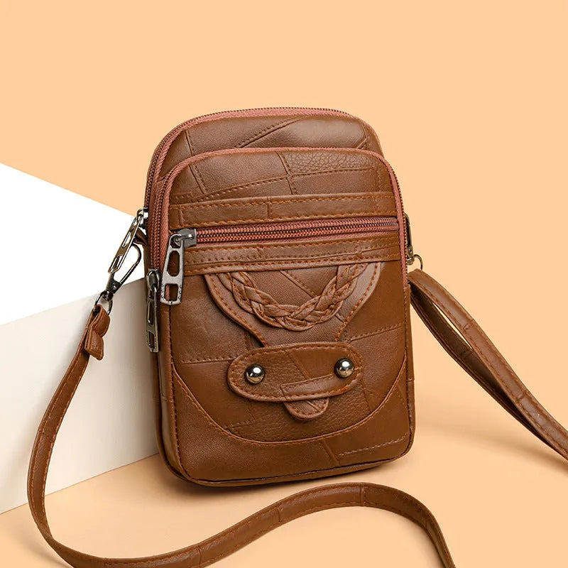 Soft PU leather mobile phone bag with retro woven design in square vertical shape
