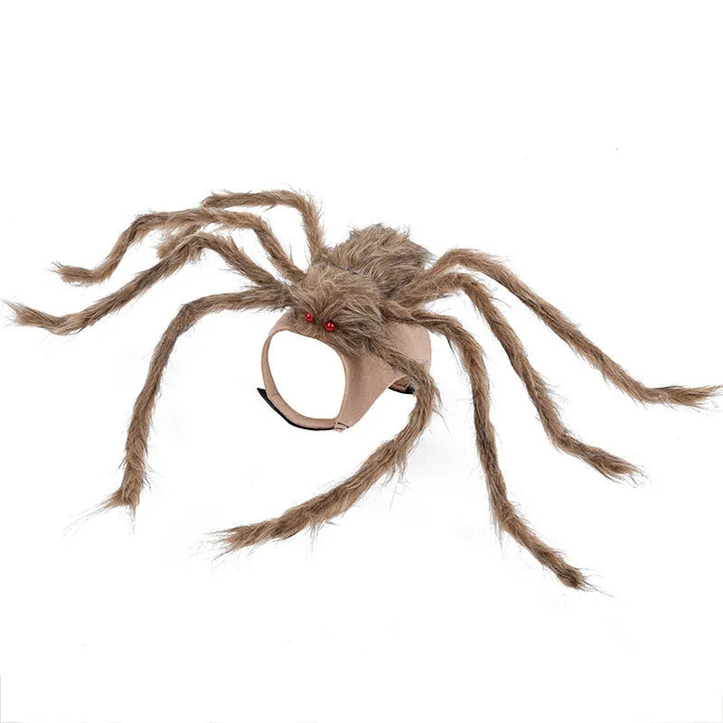 Halloween pet costume with big spider design on dog back, showing grey colour option with eight leg extensions