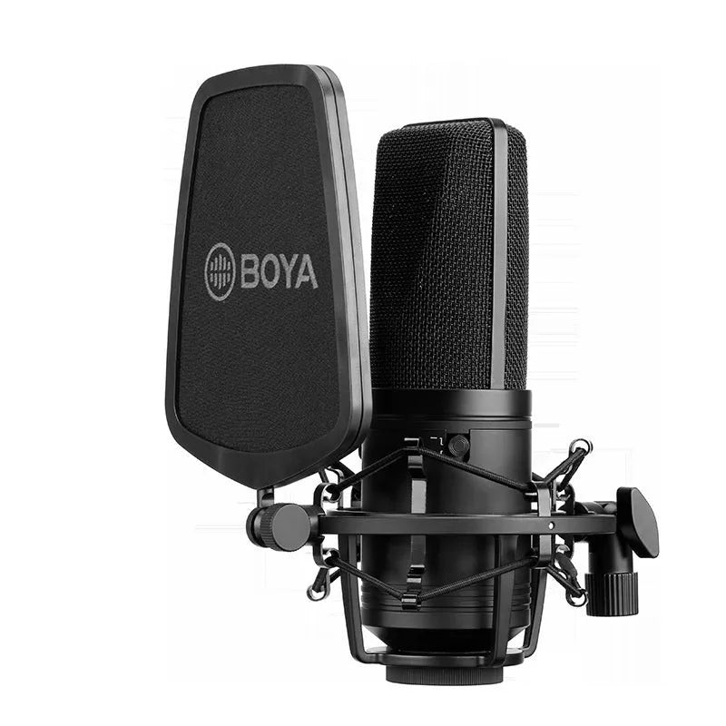 Black capacitive microphone with large diaphragm for K song, computer, mobile phone recording, and anchor use