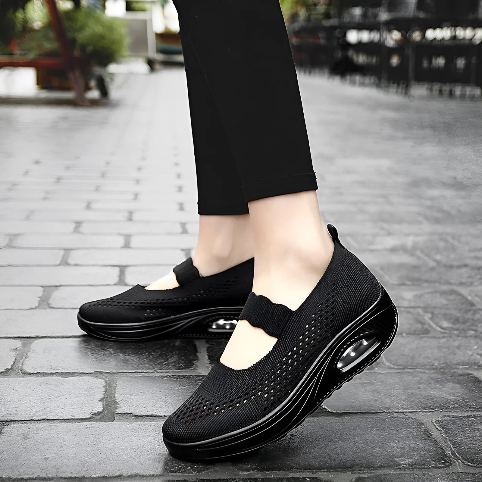 Women's slip-on mesh casual shoes in black, beige, or pink with round toe and low heel design