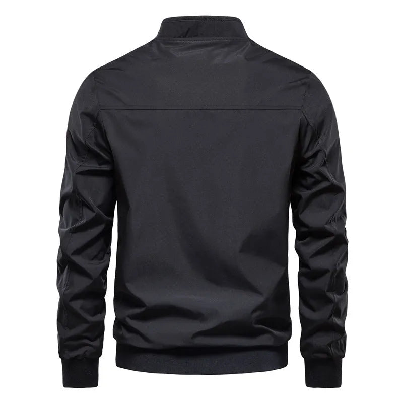 Men's thin casual jacket in polyester fibre showing continental sizing options and solid colour choices