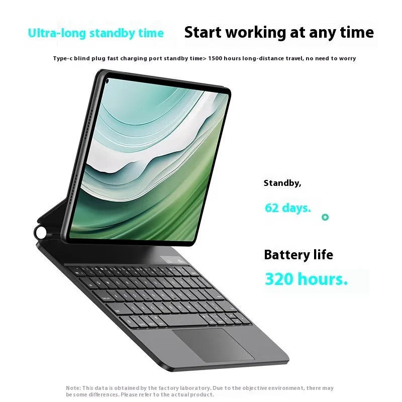 Miaocontrol Keyboard Pro11 magnetic wireless keyboard attached to Huawei tablet showing 11-inch size and black/white colour options