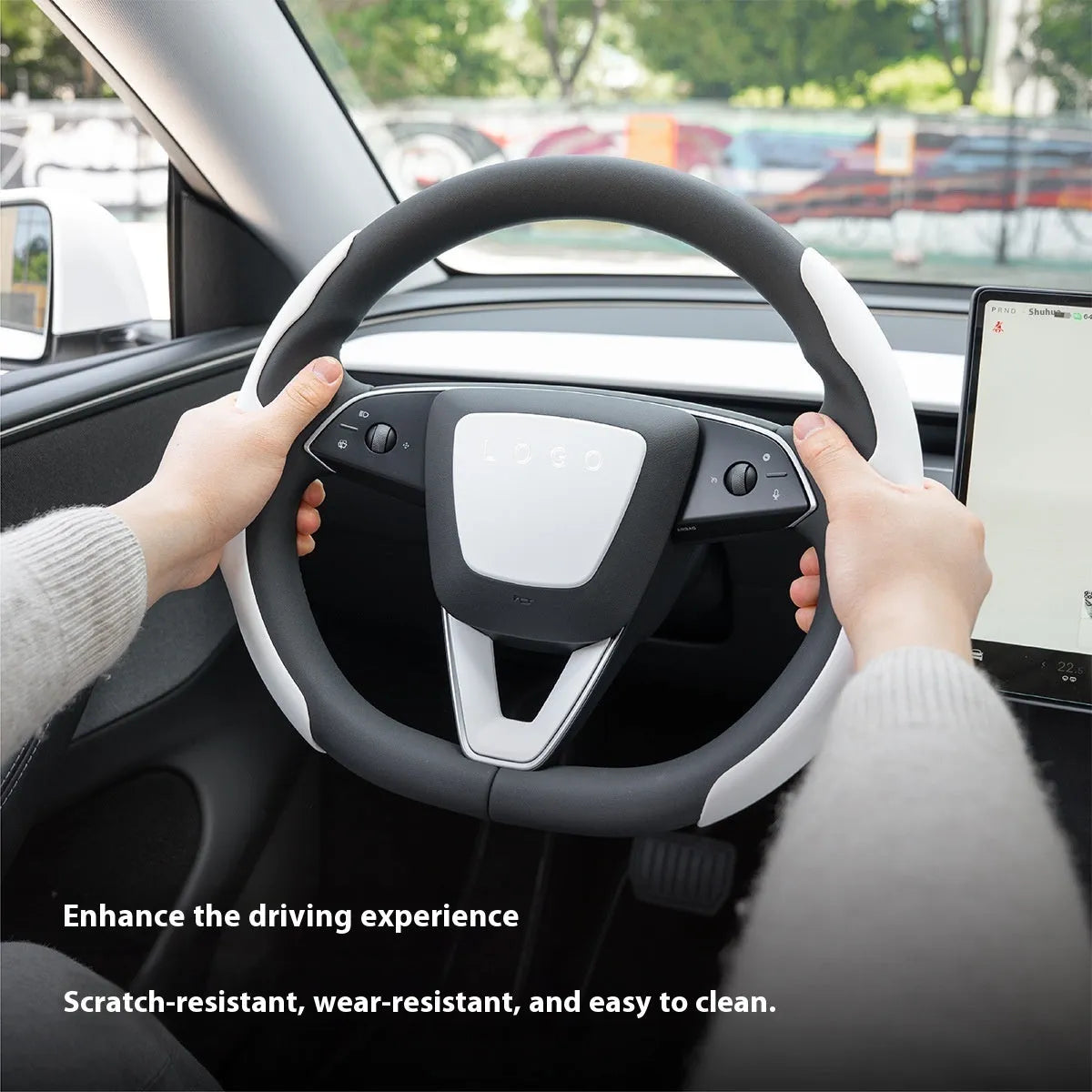White plastic steering wheel protective patch for car interior renewal and scratch protection