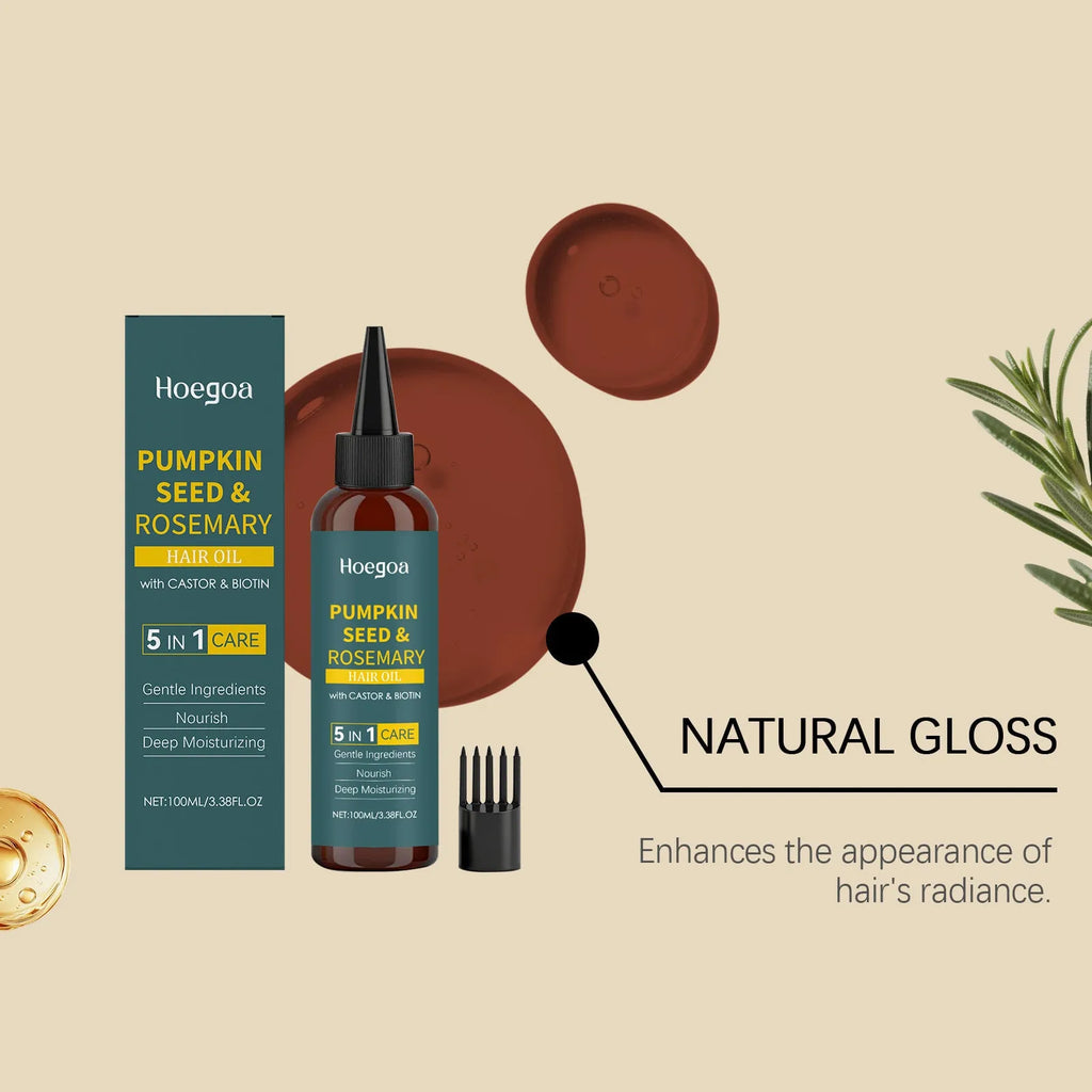 Rosemary hair care essential oil set showing 100ml bottle, pointed applicator tip, and hair comb for scalp treatment