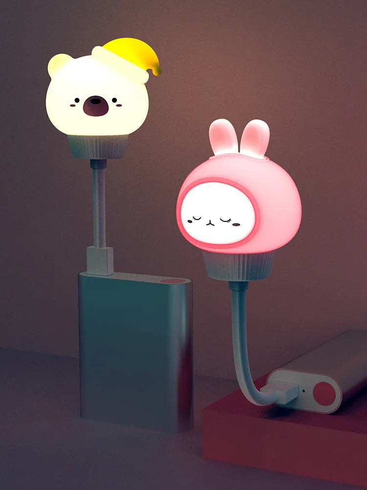 USB portable LED night light in cartoon animal design with remote control for adjustable brightness