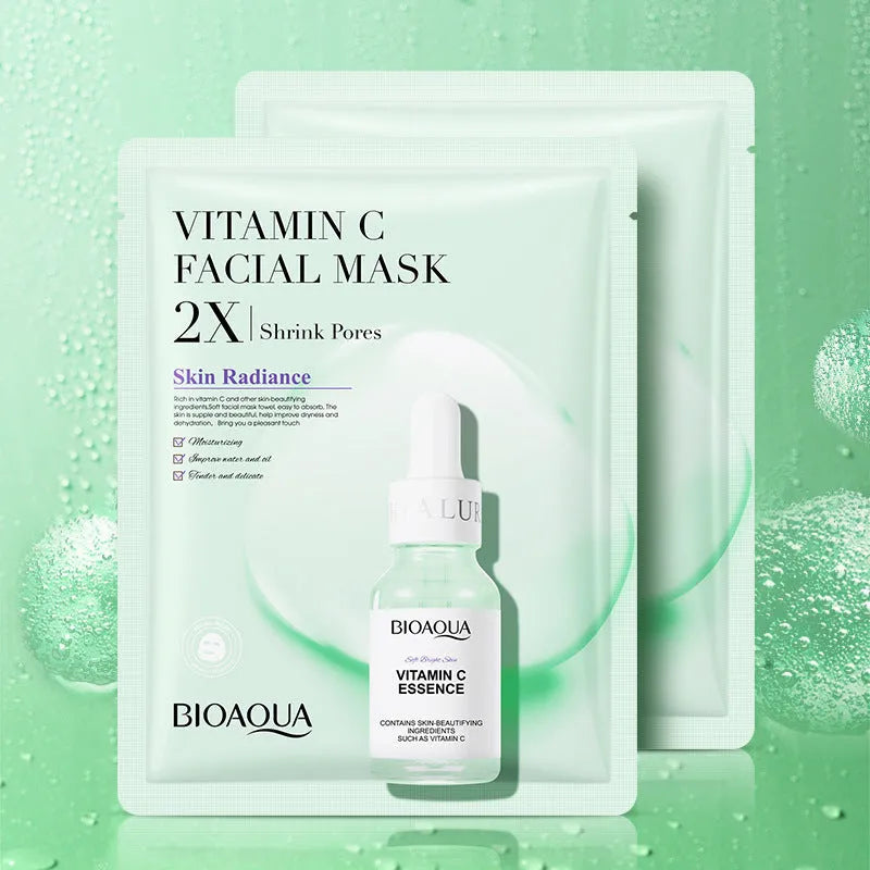 Collagen face sheet mask with 30g serum containing hyaluronic acid, vitamin C, and Centella Asiatica extract