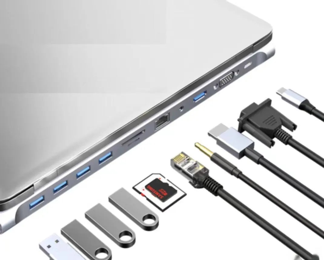 Type-C 7-in-1 expansion dock with 15cm cable, aluminium casing, HDMI and USB ports