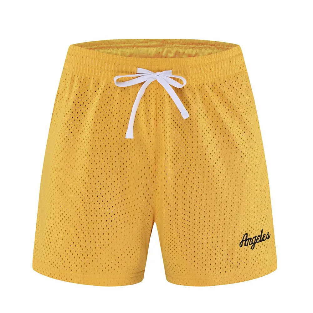 Men's double-layer mesh shorts in various colours with moisture-wicking polyester fabric for summer sports