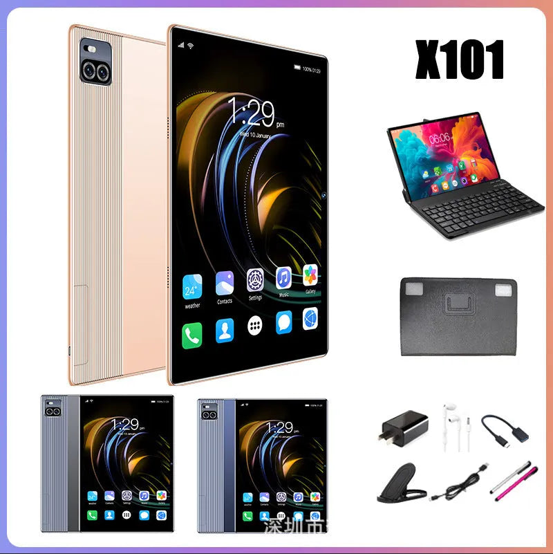 10.1 inch smart tablet in gold, blue, or grey with voice call HD and 9 hour battery