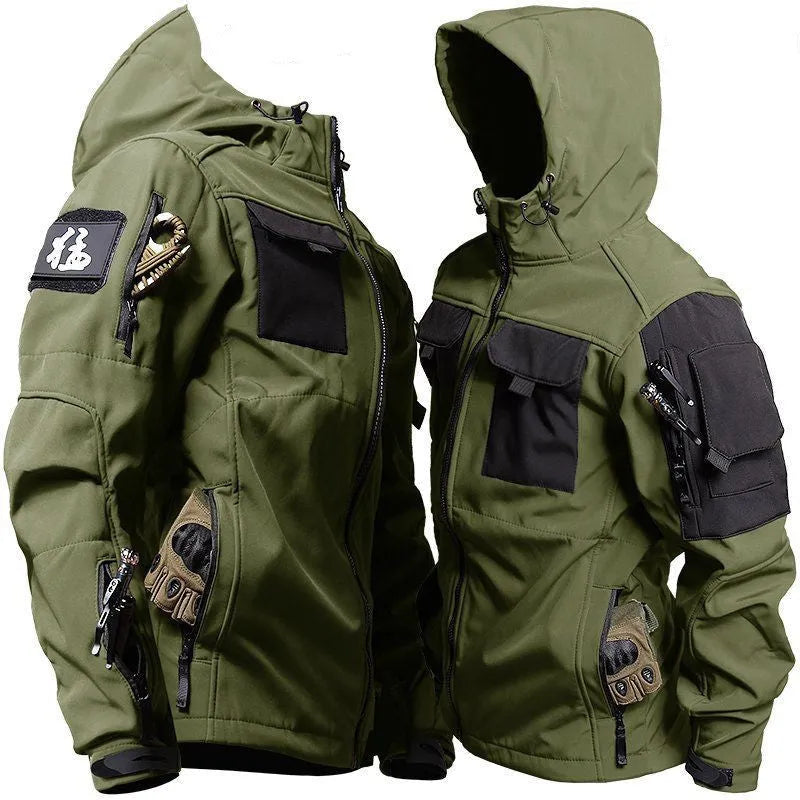 Men's corduroy jacket and fleece-lined workwear pants set in army green, black, or grey, sizes M to 3XL