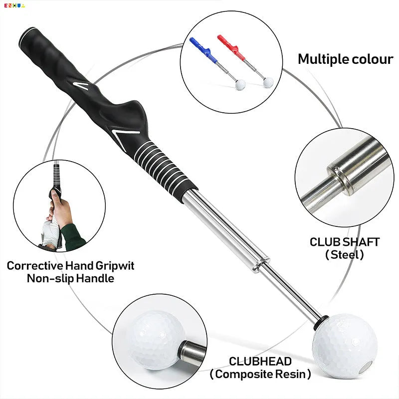 Telescopic golf swing training simulator in stainless steel with adjustable length