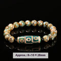 Green dzi bead barrel-shaped bracelet with 8mm agate beads, handmade unisex design