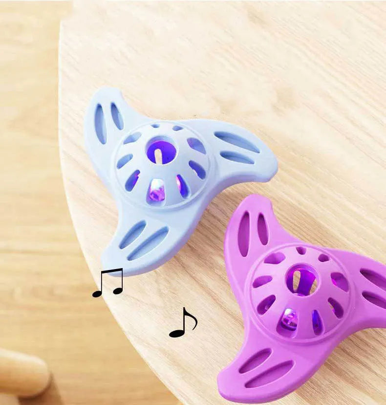Blue boomerang-shaped dog toy with molar texture, measuring 132mm
