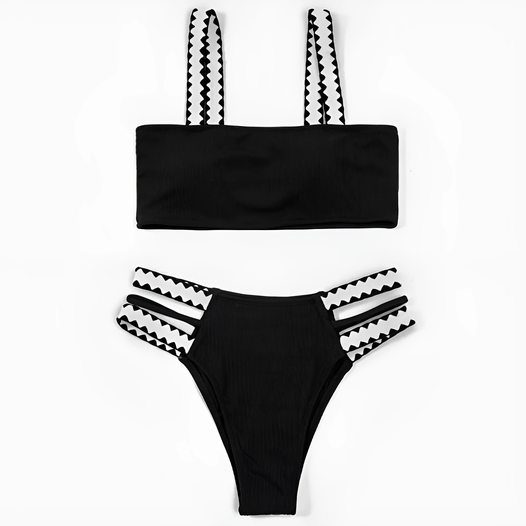 Black women's swimsuit bikini with hollowed-out design and split-side bottoms
