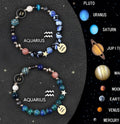 Twelve zodiac sign beaded bracelets with natural stone beads on adjustable elastic cord