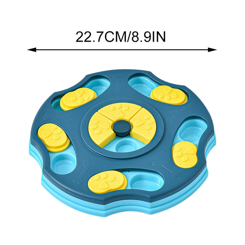 Blue interactive dog puzzle feeder toy for aggressive chewers with treat-dispensing design