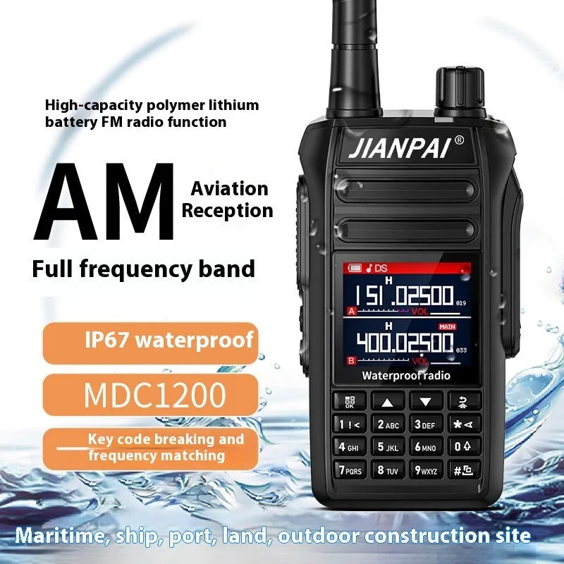 Interphone aviation headset with black plastic shell, dustproof function, and full band communication system