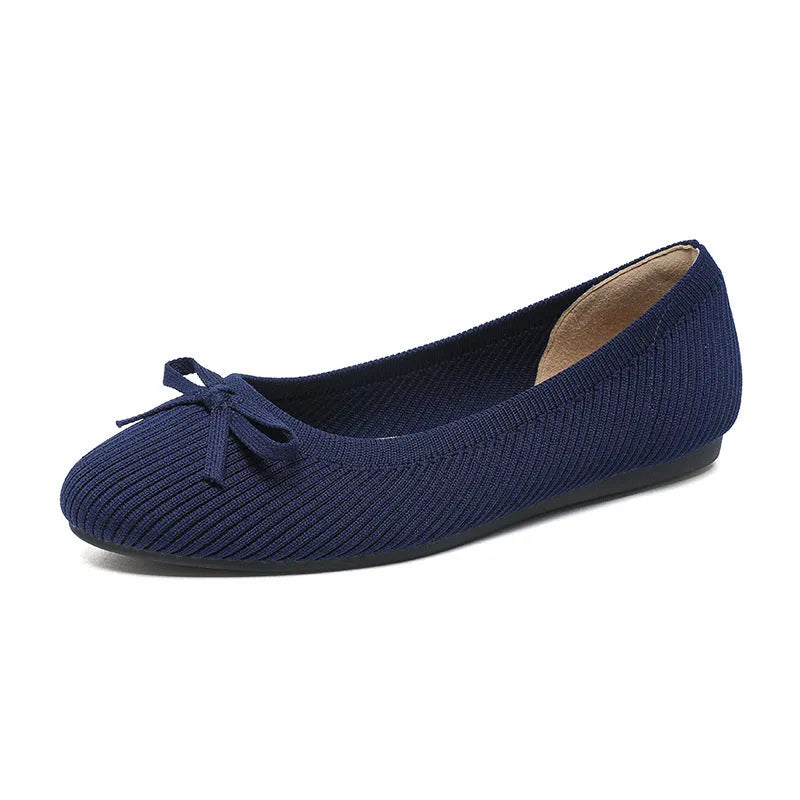 Women's bow flat pumps with round toe and oversleeve design in butterfly colour options