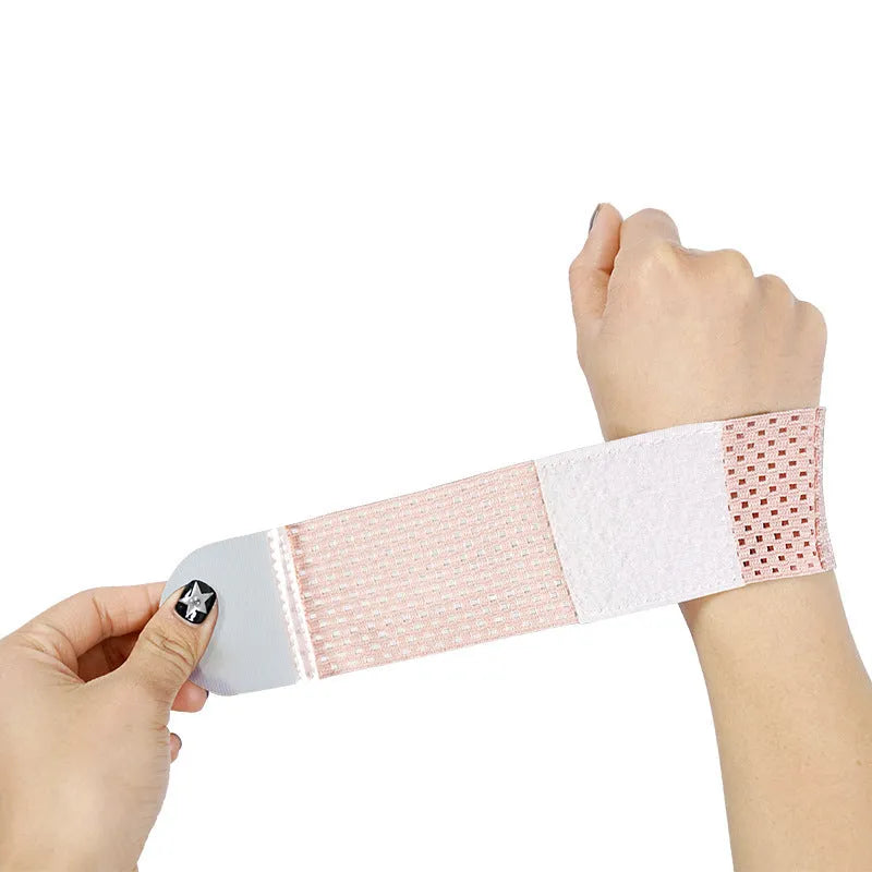A high elasticity breathable wristguard for athletic support, shown in pink, black, and grey colour options.