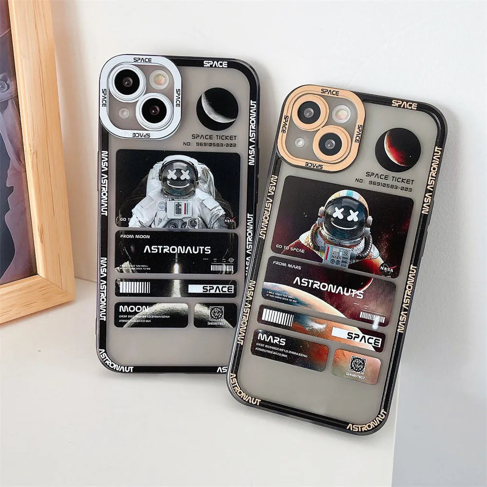 Space astronaut graffiti design phone case for iPhone in blue-black contrast colour
